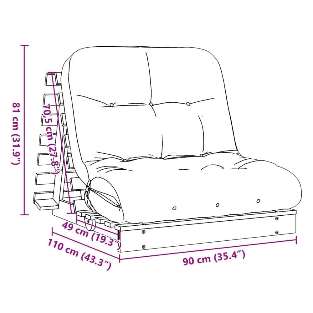 Divano Letto Futon con Materasso 90x206x11cm Pino Impregnato - Foto 10