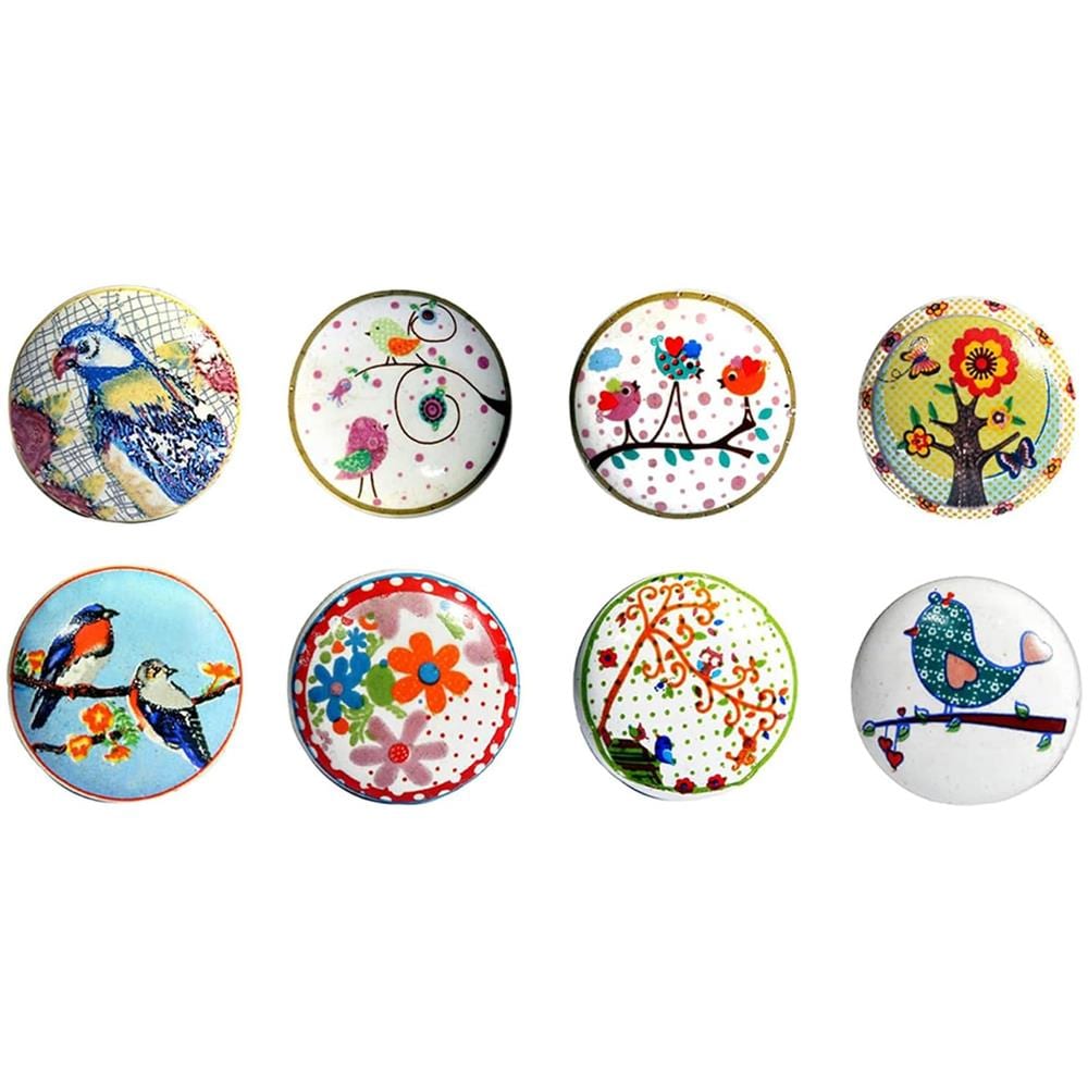Set Di 8 Pomelli In Ceramica Giardino Degli Uccelli Maniglie Artigianali Per Armadi, Cassetti, Cassettiere E Appendiabiti Diametro 40 Mm - Foto 1