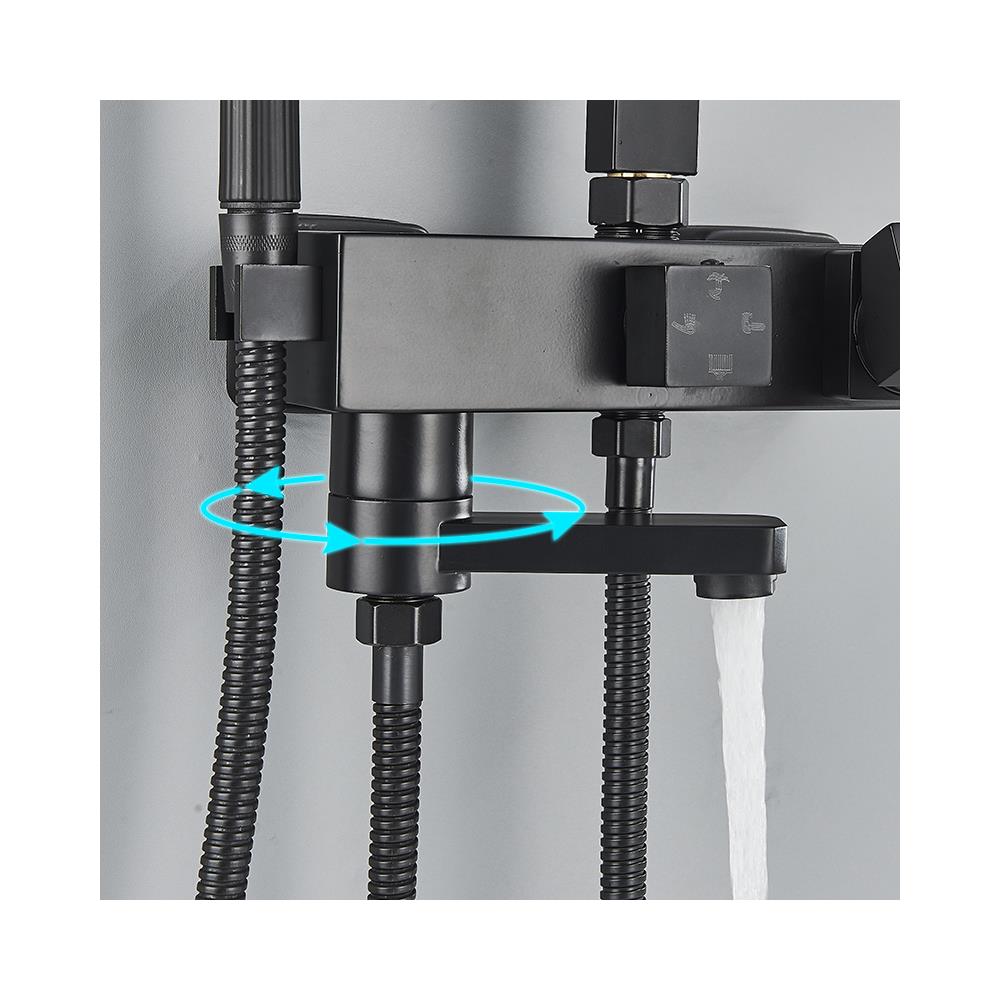 Colonna doccia, Blackswan, tipo M124, modello nero opaco regolabile, con bocca girevole, doccia a pressione e mensola, misura 20 cm - Foto 4