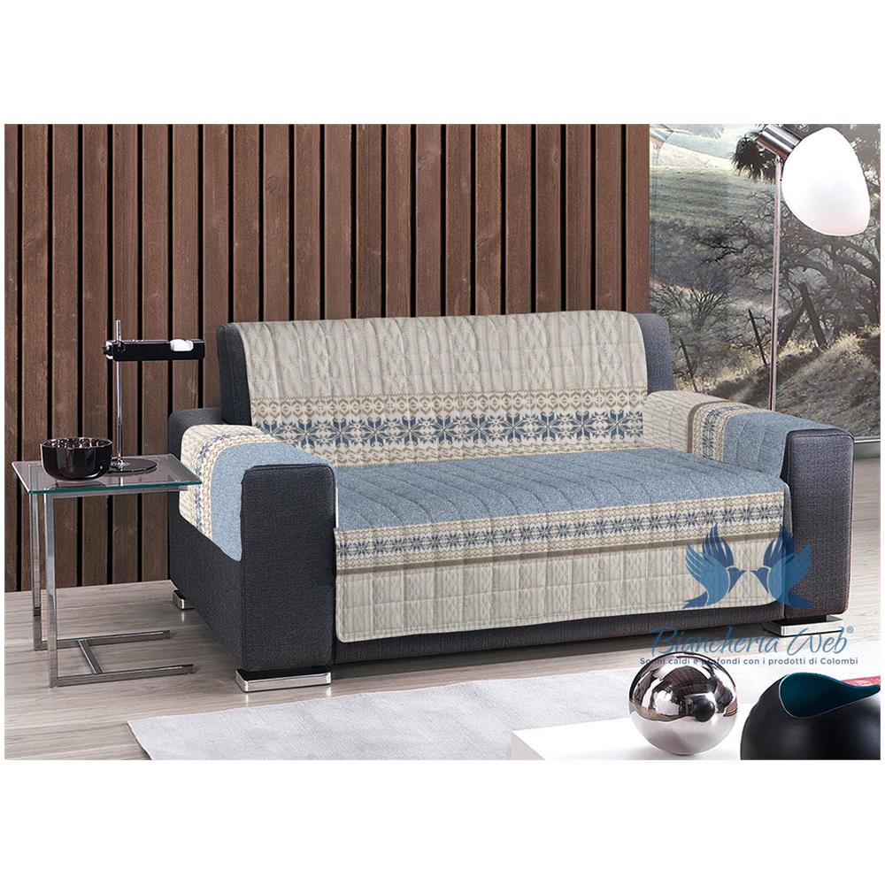 Copridivano Trapuntato Disegno Maglia 4 Posti Blu - Foto 2