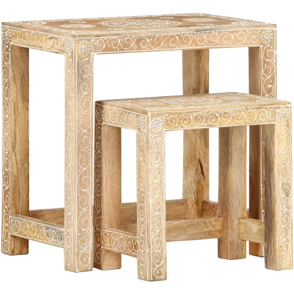 Set Tavolini Da Salotto 2 Pz In Legno Massello Di Mango - Foto 1