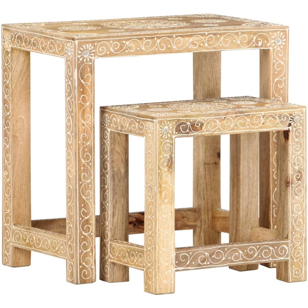 Set Tavolini Da Salotto 2 Pz In Legno Massello Di Mango - Foto 8