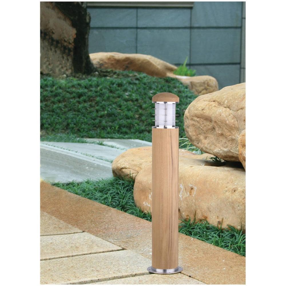 Paletto Luminoso Da Esterno 1 Luce Acciaio Inox, Teak Ip55, E27 - Foto 2