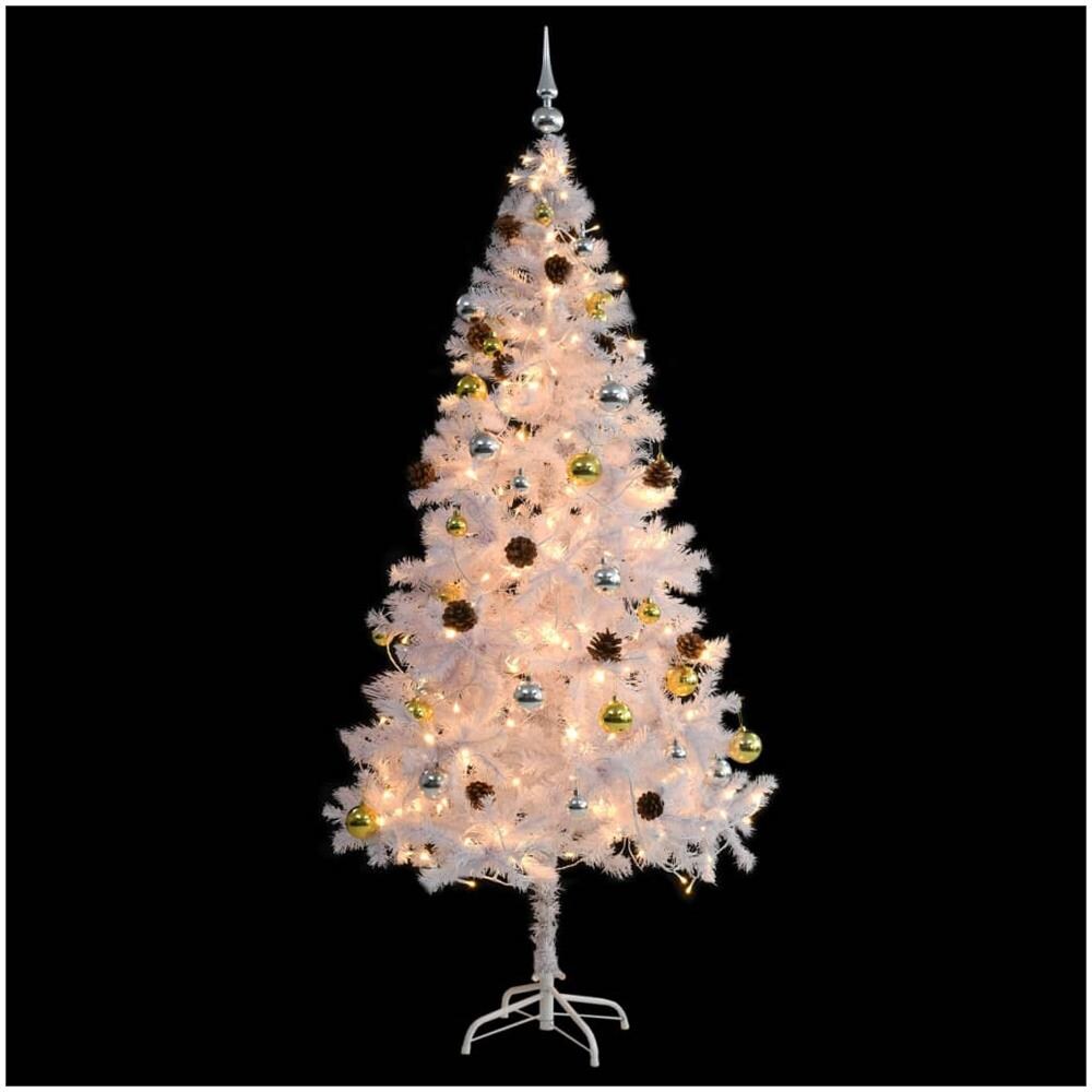 Albero di Natale Preilluminato con Palline Bianco 180 cm - Foto 2