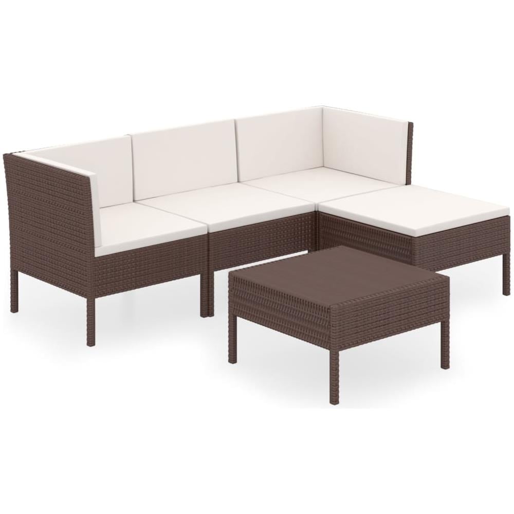 Set Divani Da Giardino 5 Pz Con Cuscini In Polyrattan Marrone - Foto 2