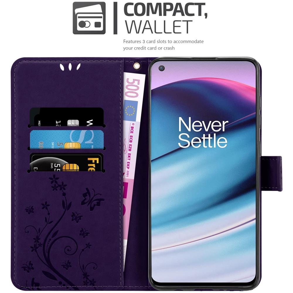 Custodia Compatibile Con Oneplus Nord Ce 5g In Lilla Scuro Fiore - Coperchio Protettivo In Design Floreale Con Chiusura Magnetica, Funzione Stand E Slot Per Carte - Foto 2