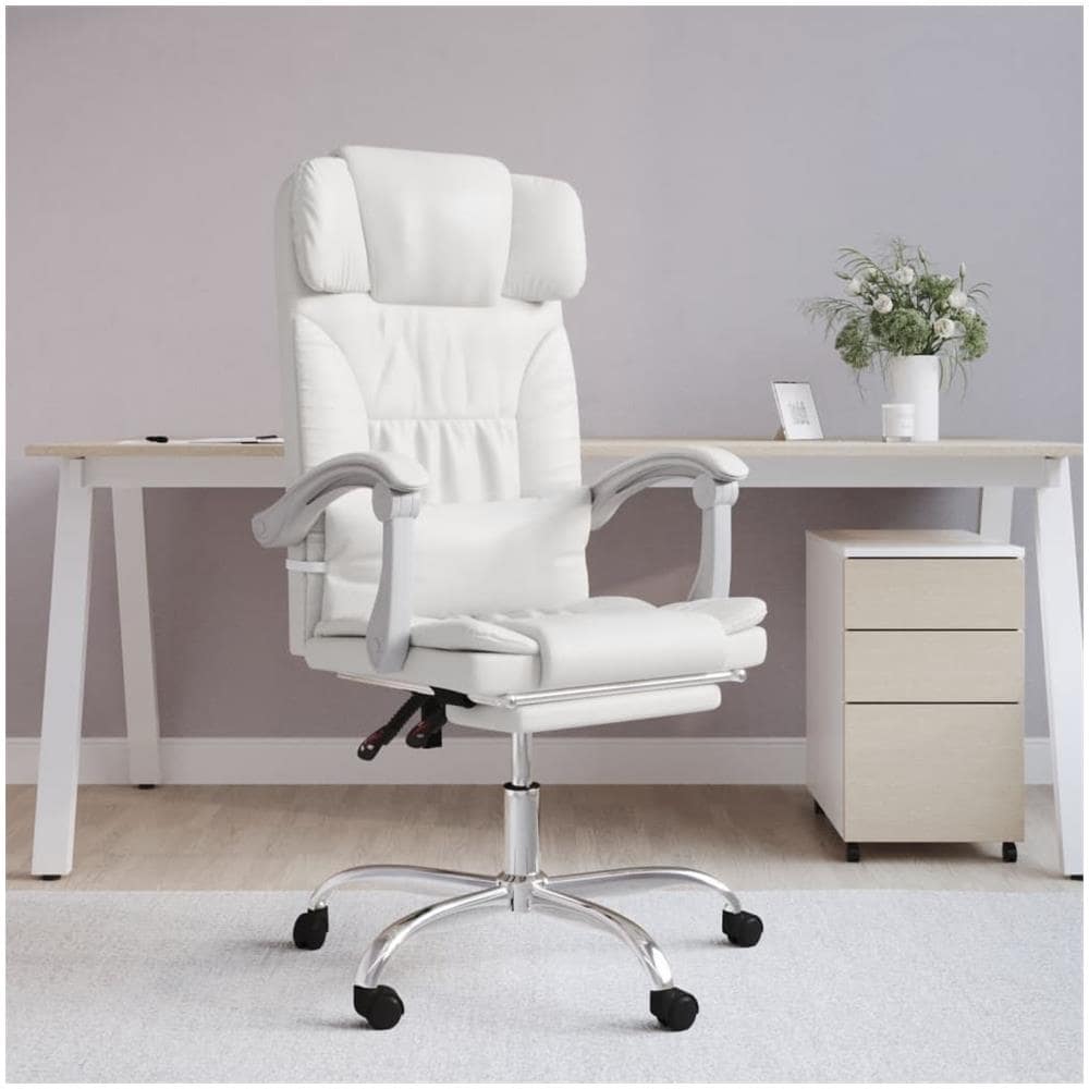 Poltrona Da Ufficio Reclinabile Bianca In Similpelle - Foto 1