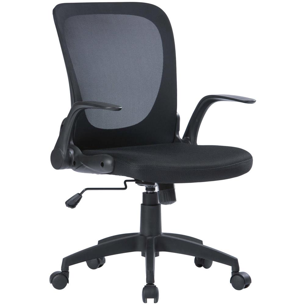 Sedia Con Ruote Baschi, Poltrona Direzionale A Rete Con Braccioli, Seduta Ergonomica Con Braccioli Pieghevoli, 60x59h86/96 Cm, Nero - Foto 1