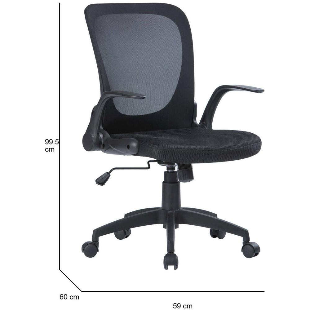 Sedia Con Ruote Baschi, Poltrona Direzionale A Rete Con Braccioli, Seduta Ergonomica Con Braccioli Pieghevoli, 60x59h86/96 Cm, Nero - Foto 2