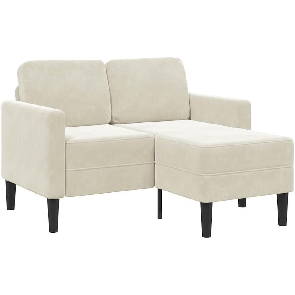 Divano 2 Posti con Chaise longue a L Crema 125 cm Velluto - Foto 1