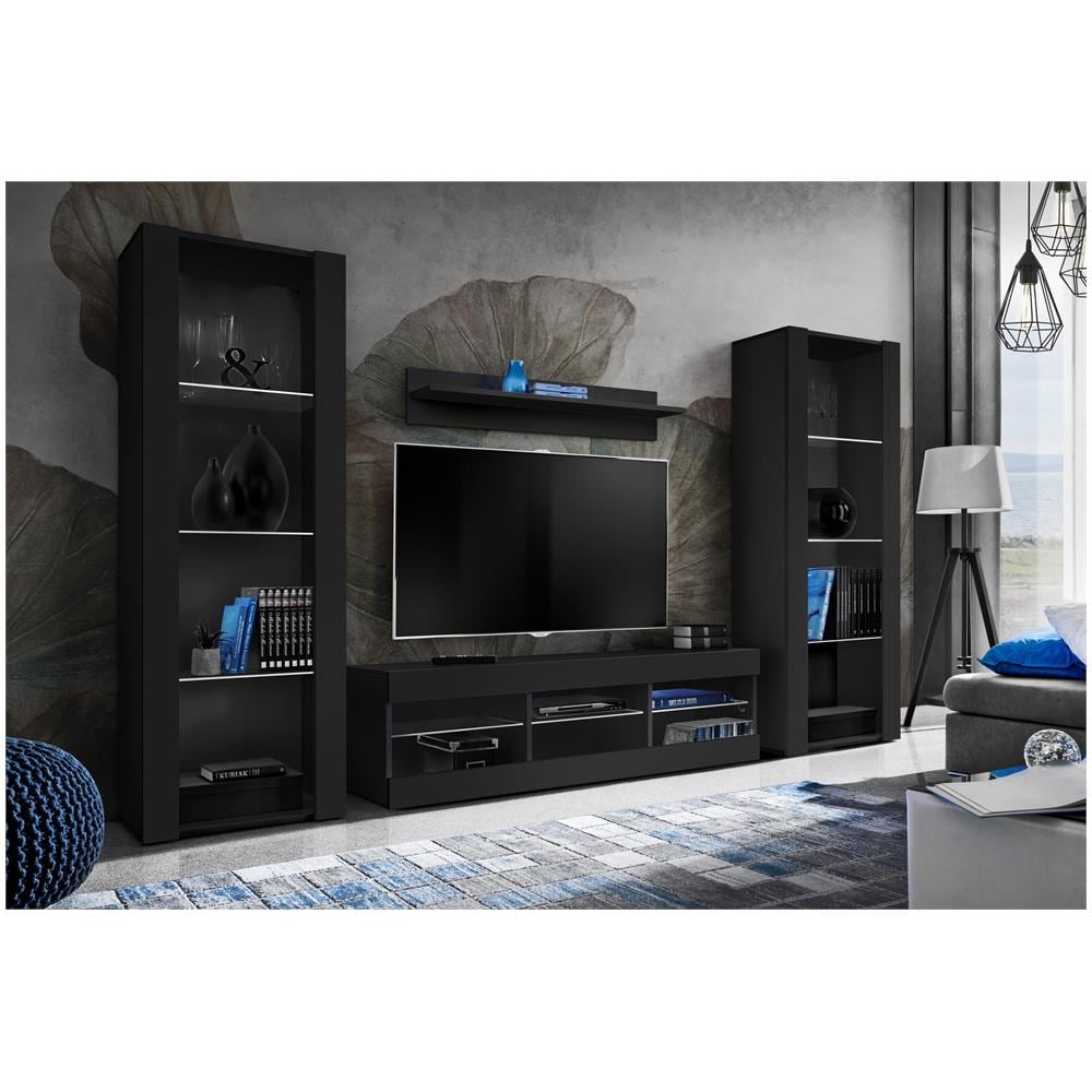 Komodee, Set di mobili porta TV Tivoli Grande RTV, Nero, Senza LED, Larghezza 250 cm x Altezza 159 cm x Profondità 35 cm, Per soggiorno, Camera da letto - Foto 2