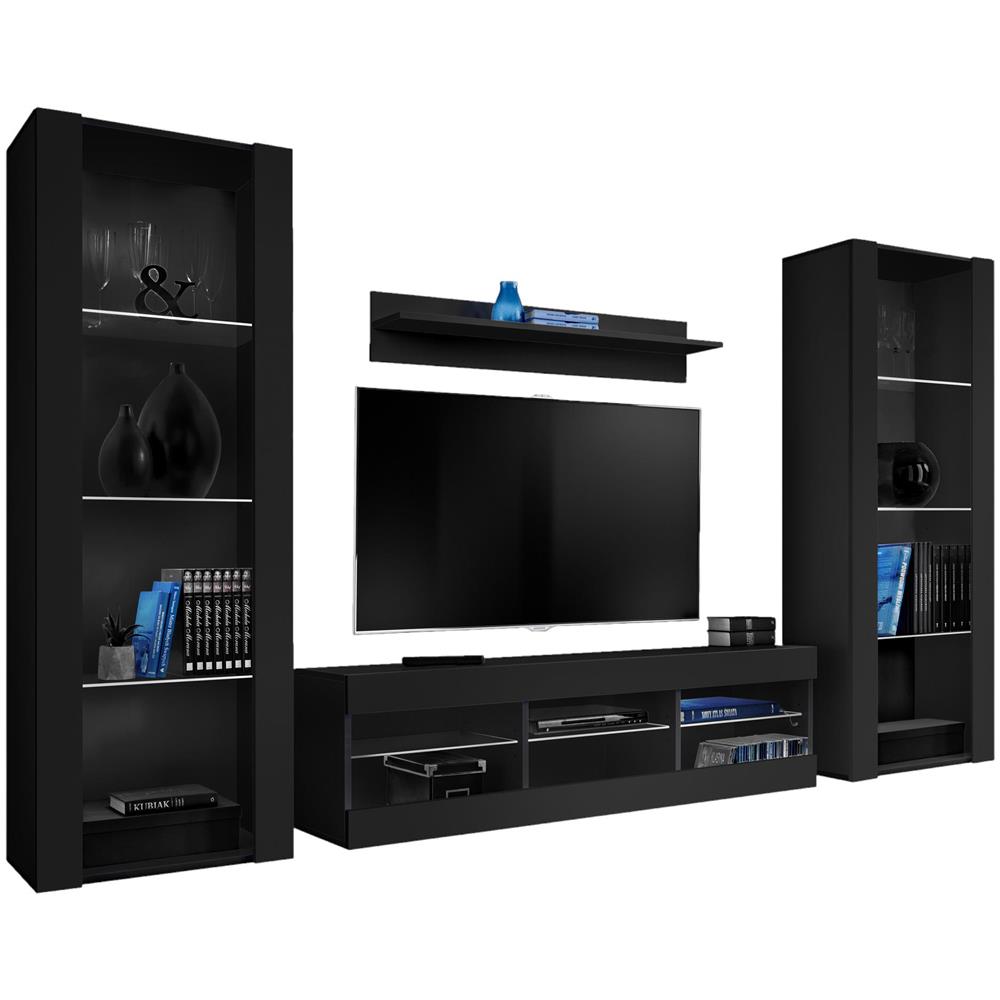 Komodee, Set di mobili porta TV Tivoli Grande RTV, Nero, Senza LED, Larghezza 250 cm x Altezza 159 cm x Profondità 35 cm, Per soggiorno, Camera da letto - Foto 1