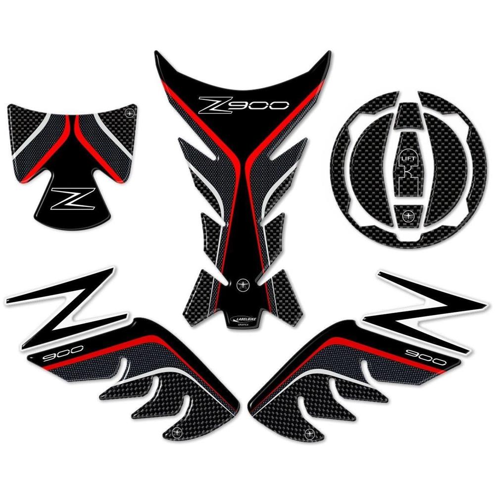 Kit Adesivi Resina Gel 3D Protezioni Compatibili Per Moto Z900 Kawasaki Carbon Grigio E Rosse - Foto 1