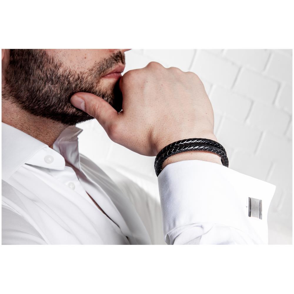 Bracciale in Pelle per Uomo, ""Double"", 17cm, Oro - Foto 6