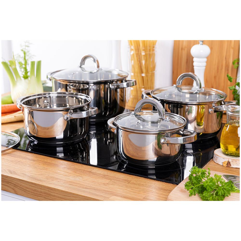 Claude Batteria Da Cucina In Acciaio Inossidabile, 8 Pezzi, Induzione, Coperchi Vetro Argento - Foto 2