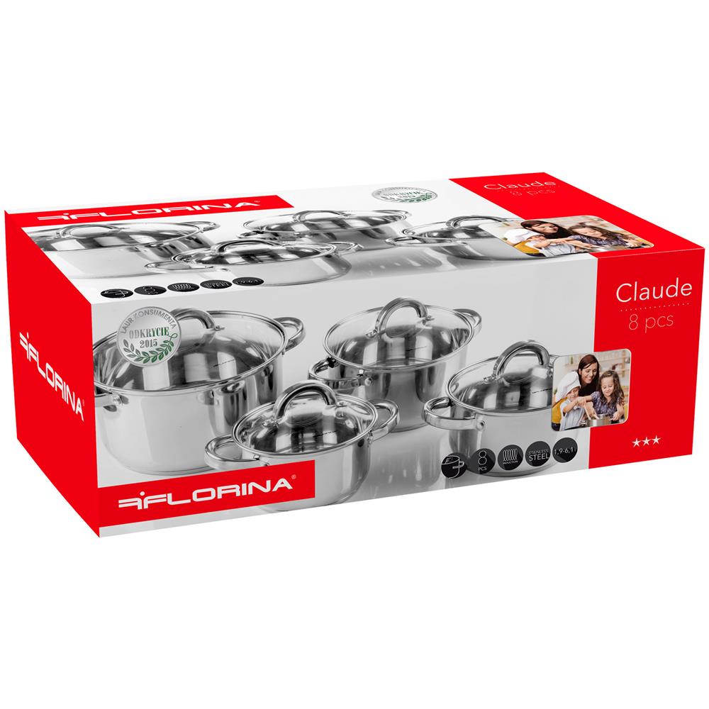 Claude Batteria Da Cucina In Acciaio Inossidabile, 8 Pezzi, Induzione, Coperchi Vetro Argento - Foto 6