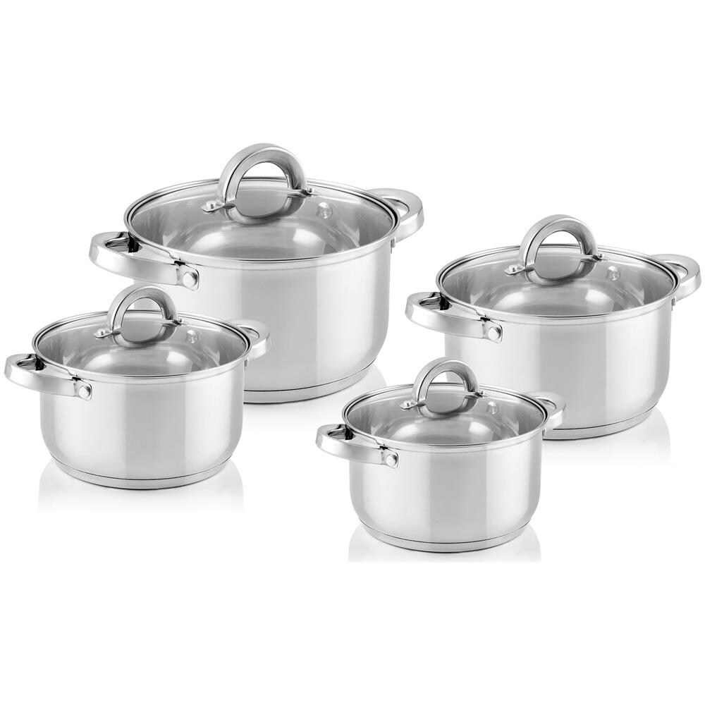 Claude Batteria Da Cucina In Acciaio Inossidabile, 8 Pezzi, Induzione, Coperchi Vetro Argento - Foto 1