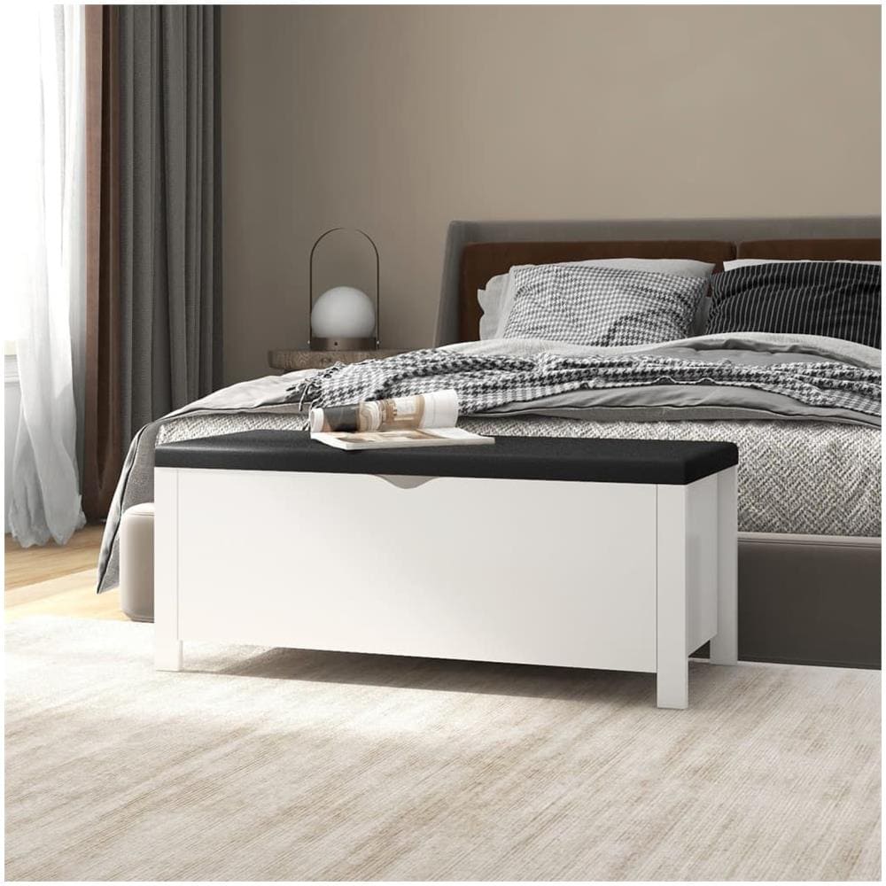 Contenitore con Cuscino Bianco 105x40x45cm Legno Multistrato - Foto 1