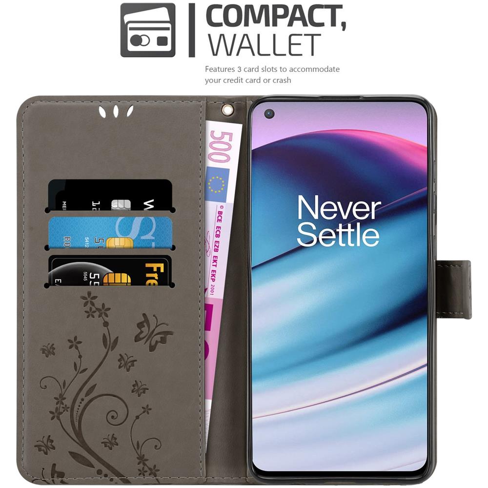 Custodia Compatibile Con Oneplus Nord Ce 5g In Grigio Fiore - Coperchio Protettivo In Design Floreale Con Chiusura Magnetica, Funzione Stand E Slot Per Carte - Foto 2