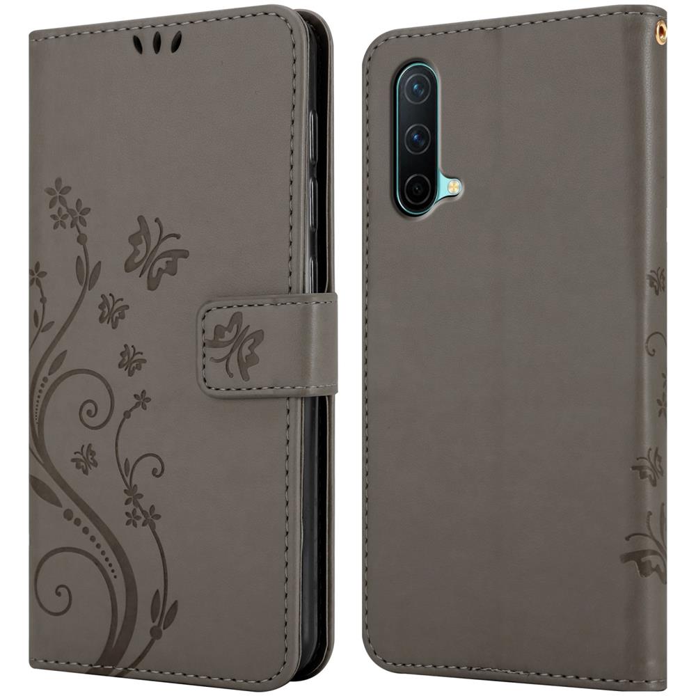 Custodia Compatibile Con Oneplus Nord Ce 5g In Grigio Fiore - Coperchio Protettivo In Design Floreale Con Chiusura Magnetica, Funzione Stand E Slot Per Carte - Foto 7