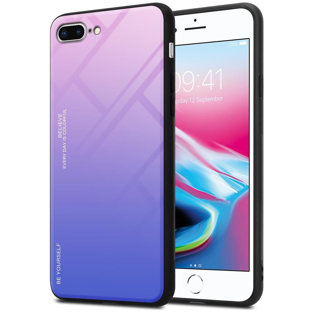 Custodia Compatibile Con Apple Iphone 8 Plus / 7 Plus / 7s Plus In Rosa - Blu - Coperchio Protettivo Bicolore In Vetro Temperato E Silicone Tpu - Foto 1