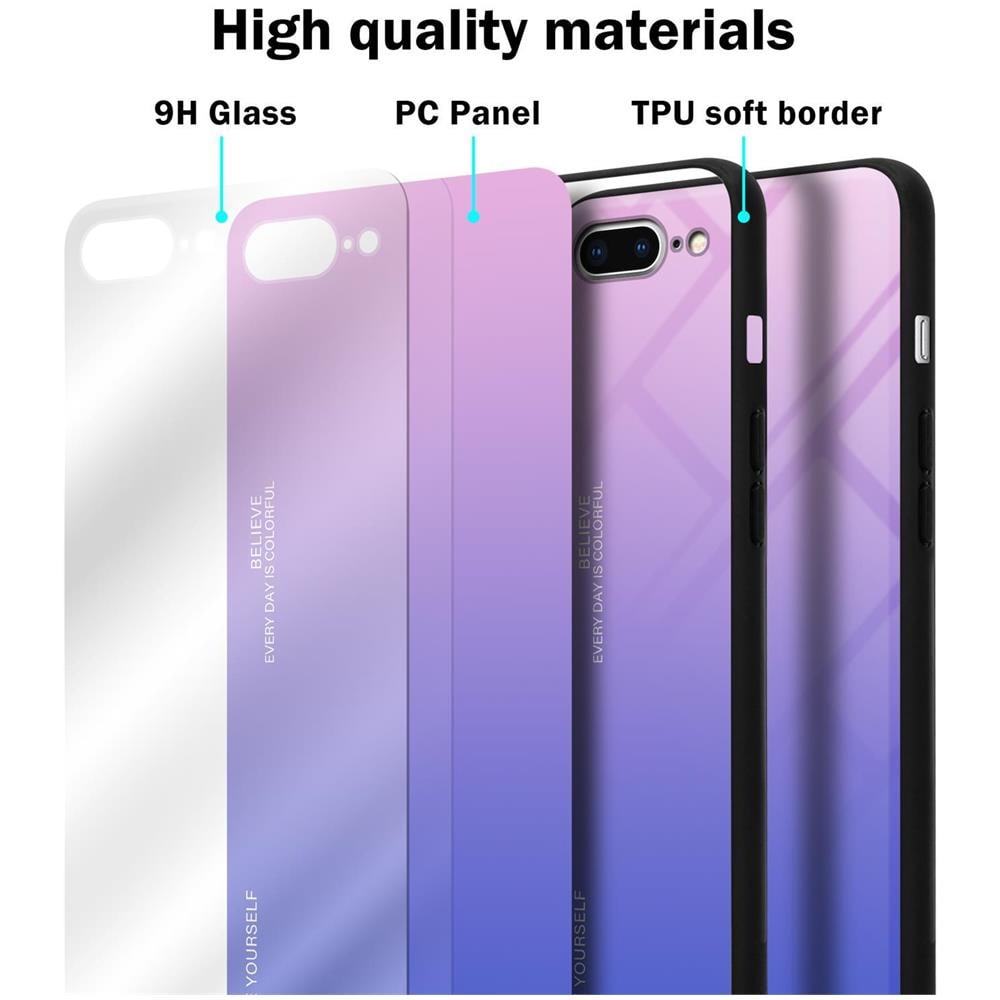 Custodia Compatibile Con Apple Iphone 8 Plus / 7 Plus / 7s Plus In Rosa - Blu - Coperchio Protettivo Bicolore In Vetro Temperato E Silicone Tpu - Foto 6
