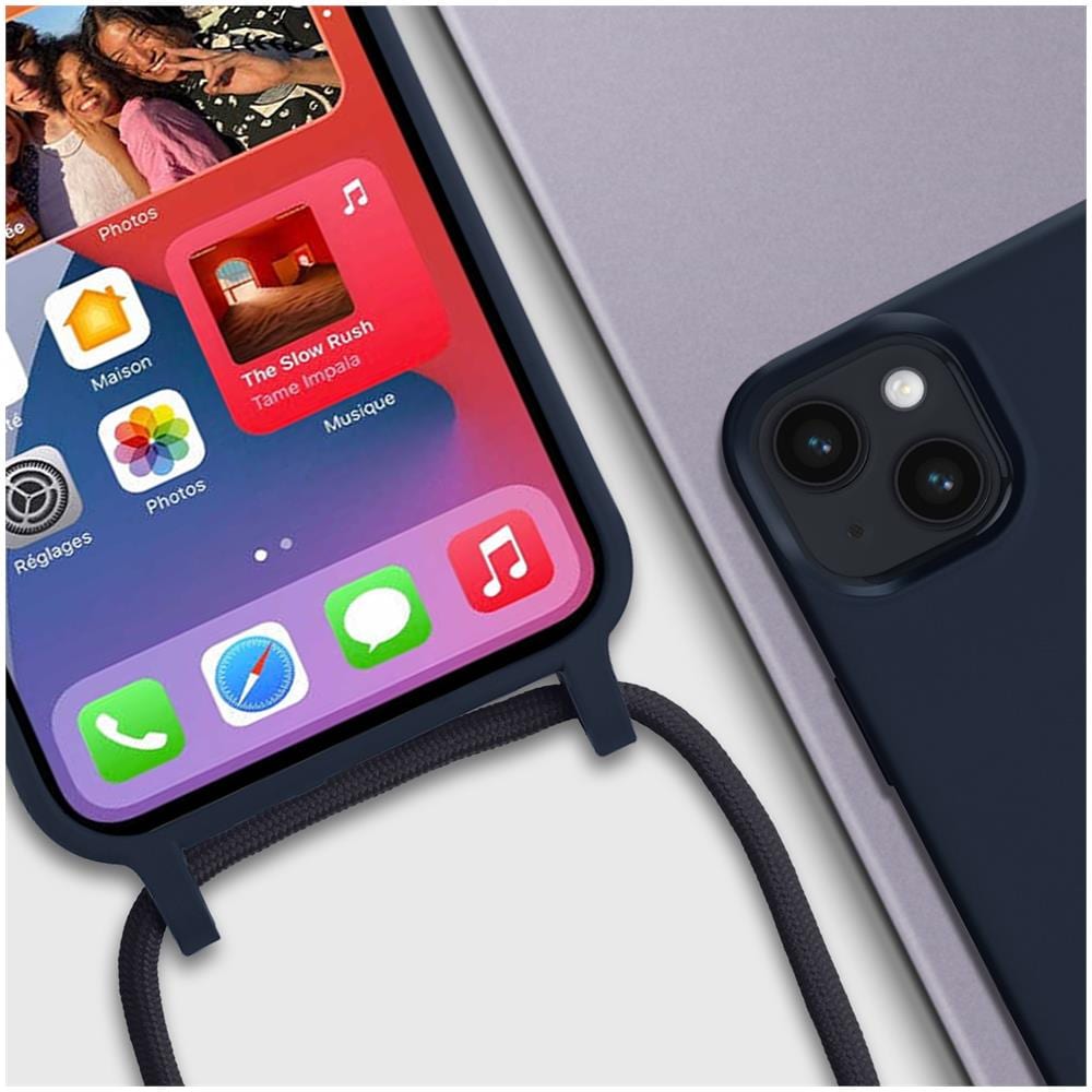 Cover Semirigida Per Iphone 14 Plus Cordino Nylon Intrecciato 80 Cm Blu - Foto 2