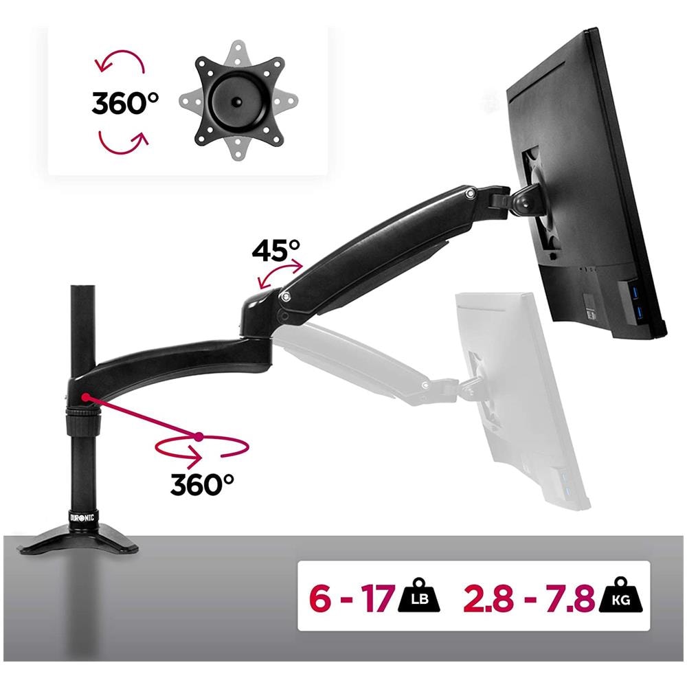 Dm551x2 Supporto Da Scrivania Monitor 15” - 27” Staffa Supporto Monitor / Schermo Con Braccio Estensore Regolazione A Molla Morsetto Tavolo Vesa Max 100 X 100mm Struttura In Aluminio Portata 8kg - Foto 6