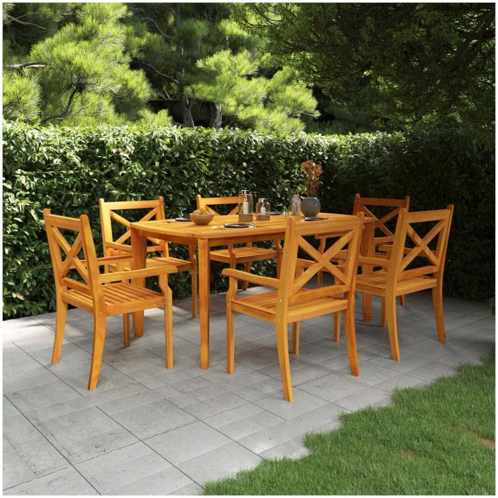 Set Da Pranzo Per Giardino 7 Pz In Legno Massello Di Acacia - Foto 1