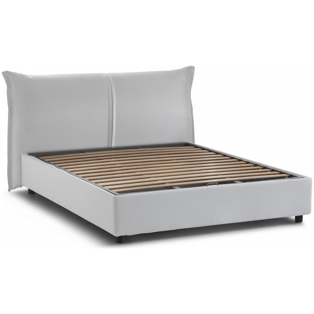 Letto Matrimoniale Brunetta, Letto Contenitore Con Rivestimento In Tessuto, 100% Made In Italy, Apertura Frontale, Adatto Per Materasso Cm 160x190, Bianco - Foto 2