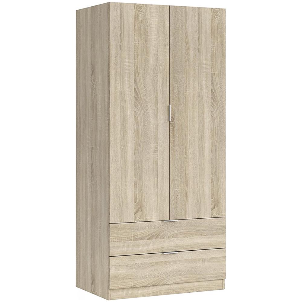 Guardaroba Burbank, Armadio Per Camera Da Letto A 2 Ante E 2 Cassetti, Mobile Per Camera Da Letto Con Barra Appendiabiti, 81x52h180 Cm, Rovere - Foto 2