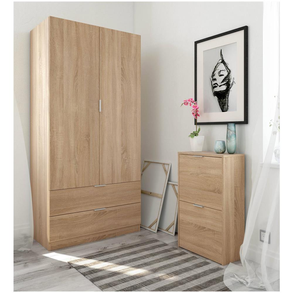 Guardaroba Burbank, Armadio Per Camera Da Letto A 2 Ante E 2 Cassetti, Mobile Per Camera Da Letto Con Barra Appendiabiti, 81x52h180 Cm, Rovere - Foto 4