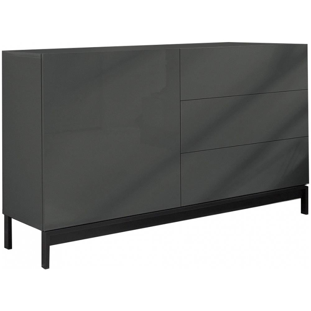 Credenza Sebastiano, Madia Da Cucina A 1 Anta E 3 Cassetti, Buffet Da Soggiorno, 100% Made In Italy, Cm 110x40h47, Antracite Lucido - Foto 2