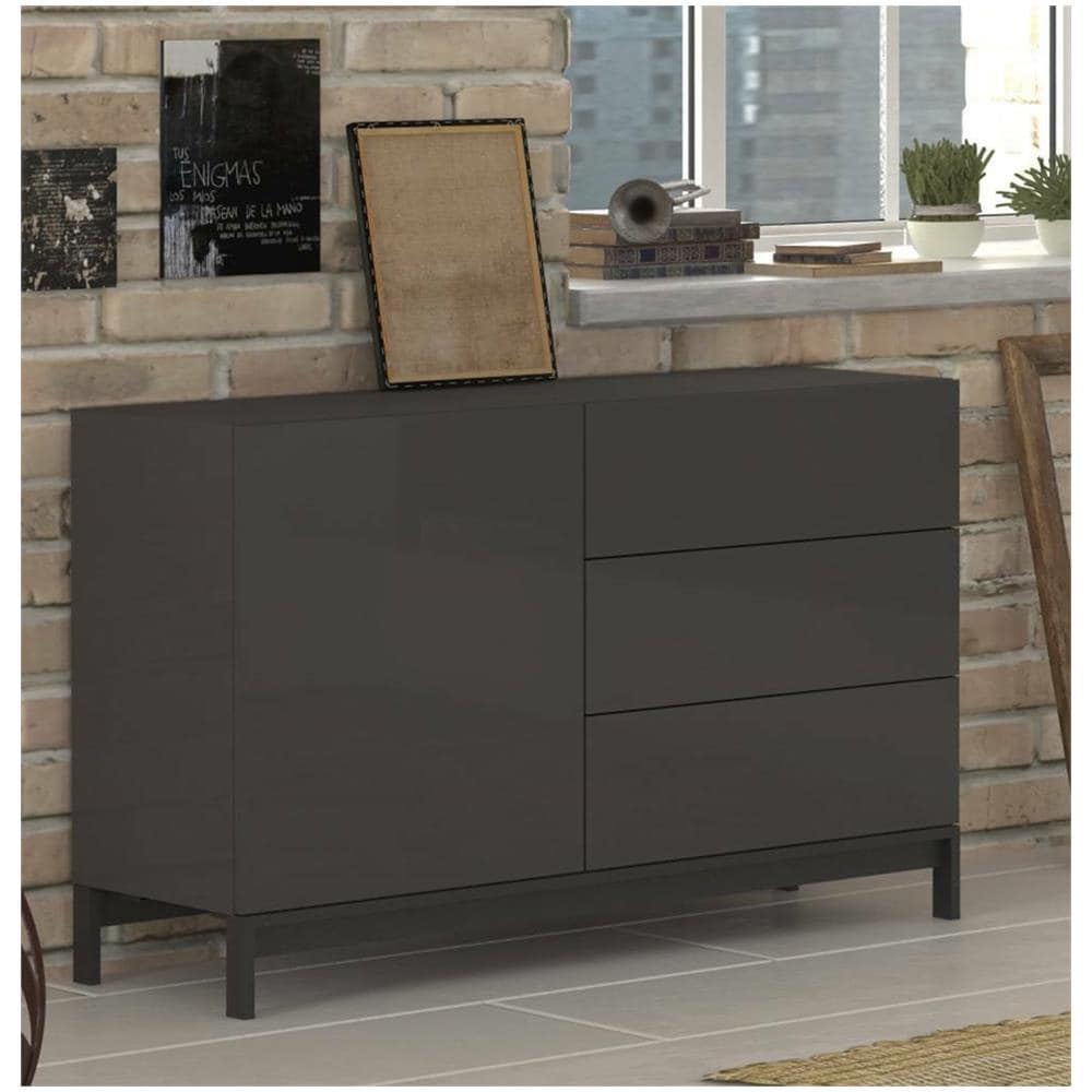 Credenza Sebastiano, Madia Da Cucina A 1 Anta E 3 Cassetti, Buffet Da Soggiorno, 100% Made In Italy, Cm 110x40h47, Antracite Lucido - Foto 4