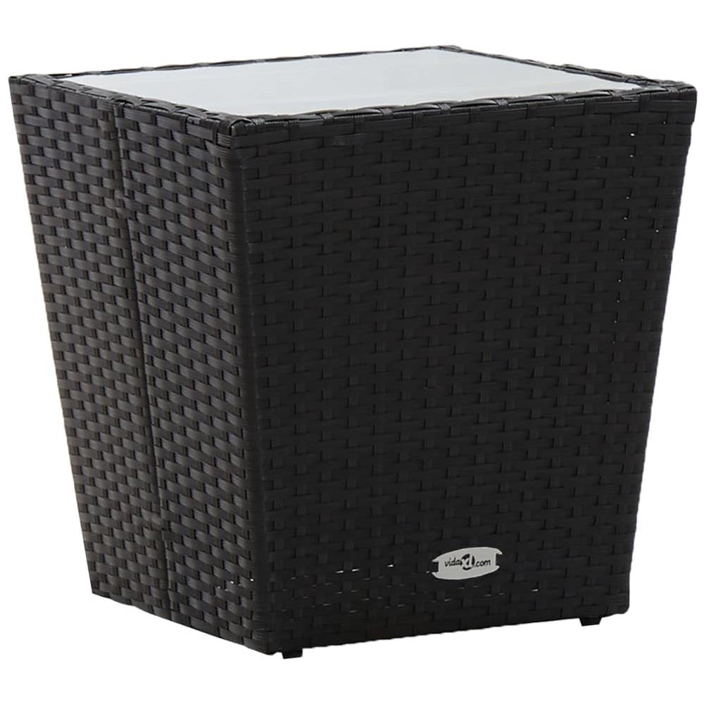 Tavolino Nero 41,5x41,5x43 Cm In Polyrattan E Vetro Temperato - Foto 1