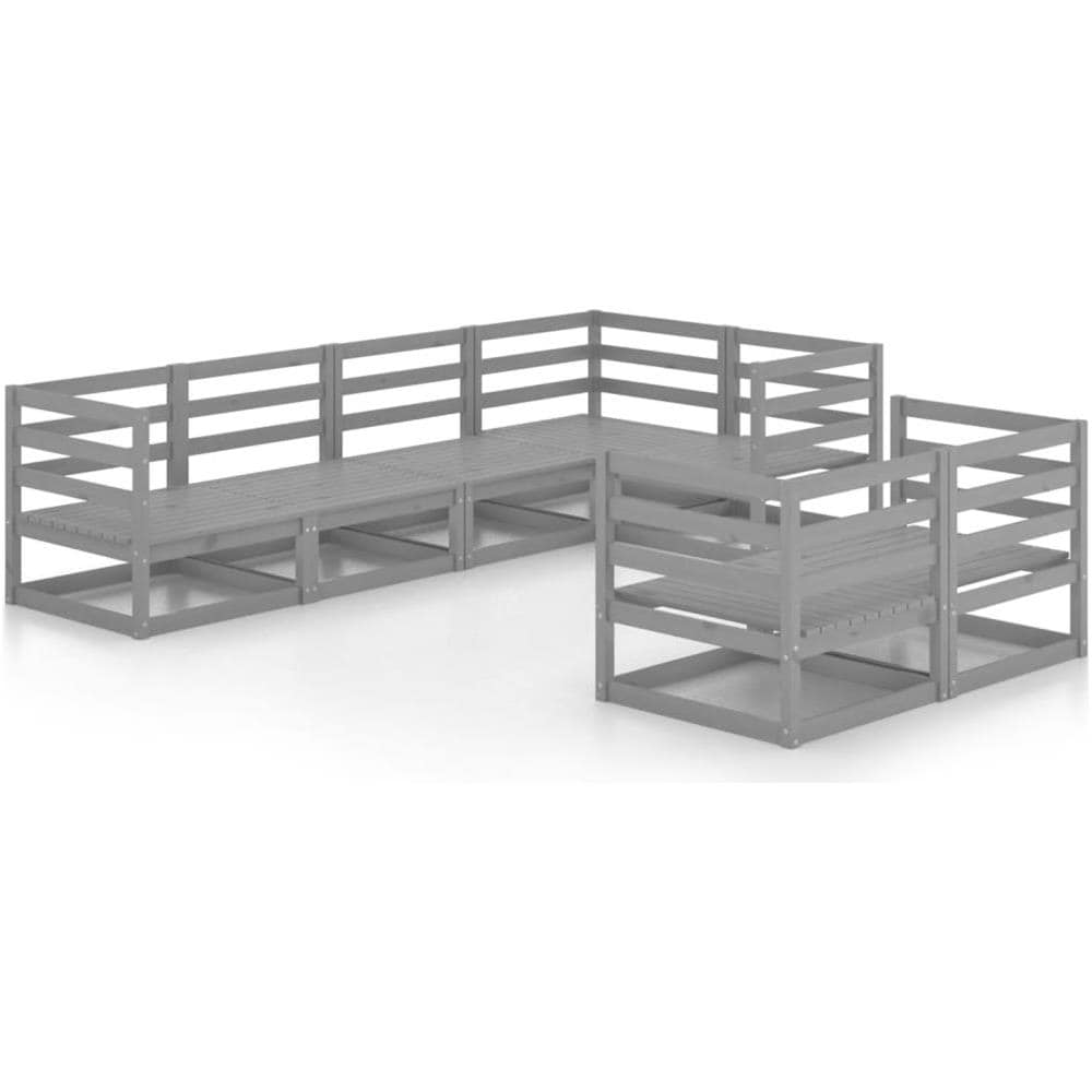 Set Divani Da Giardino 7 Pz Grigio In Legno Massello Di Pino - Foto 2