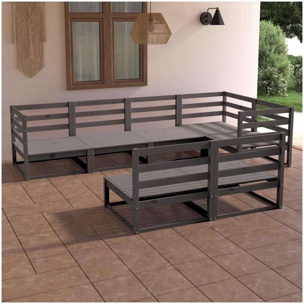 Set Divani Da Giardino 7 Pz Grigio In Legno Massello Di Pino - Foto 1