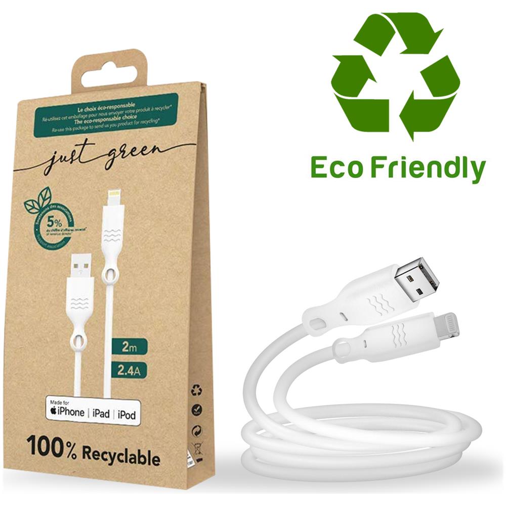 Cavo Riciclabile Da Usb A Lightning 1,2m Potenza 2,4a - Bianco - Foto 2