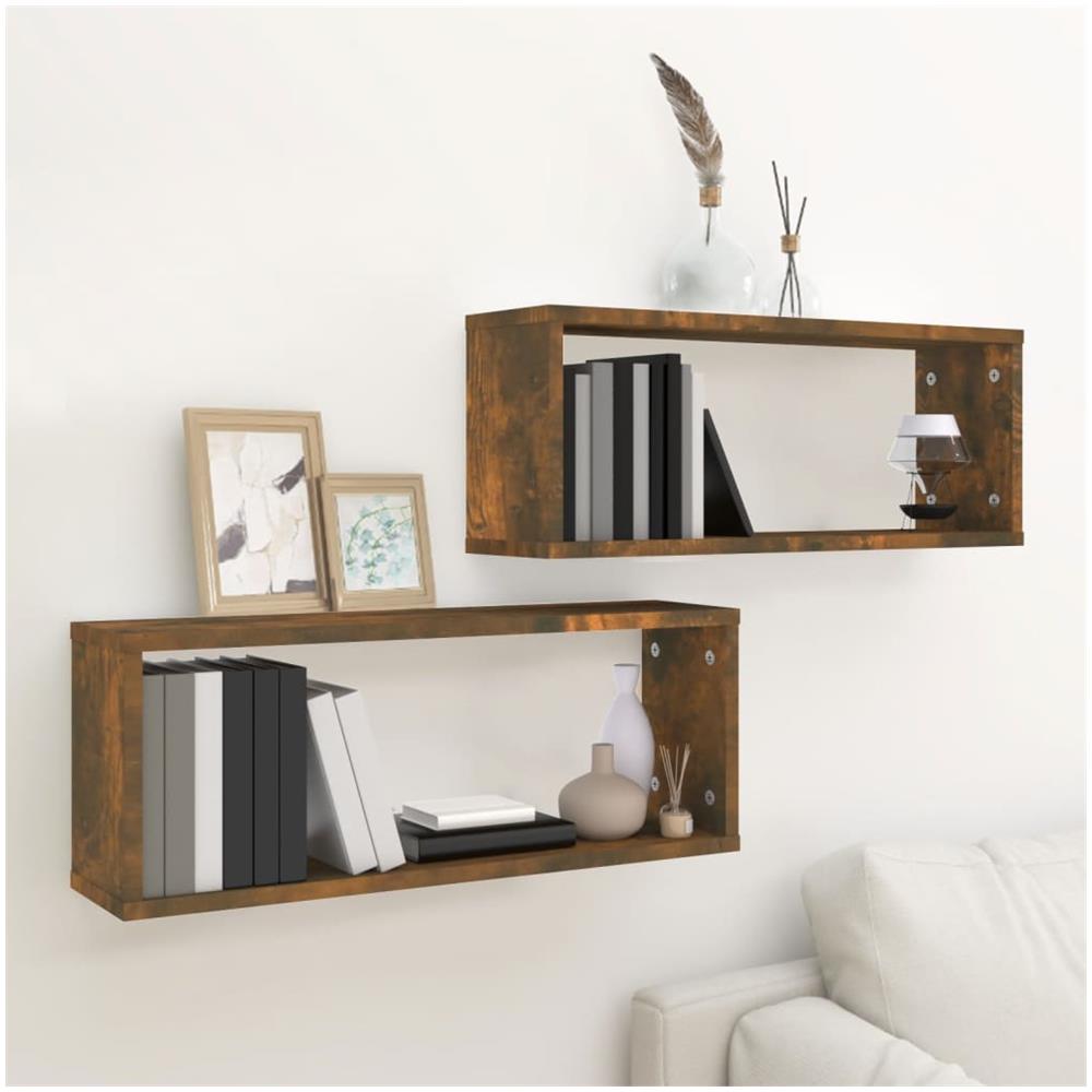 Mensole Cubo Parete 2 Pz Rovere Fumo 60x15x23 Legno Multistrato - Foto 1