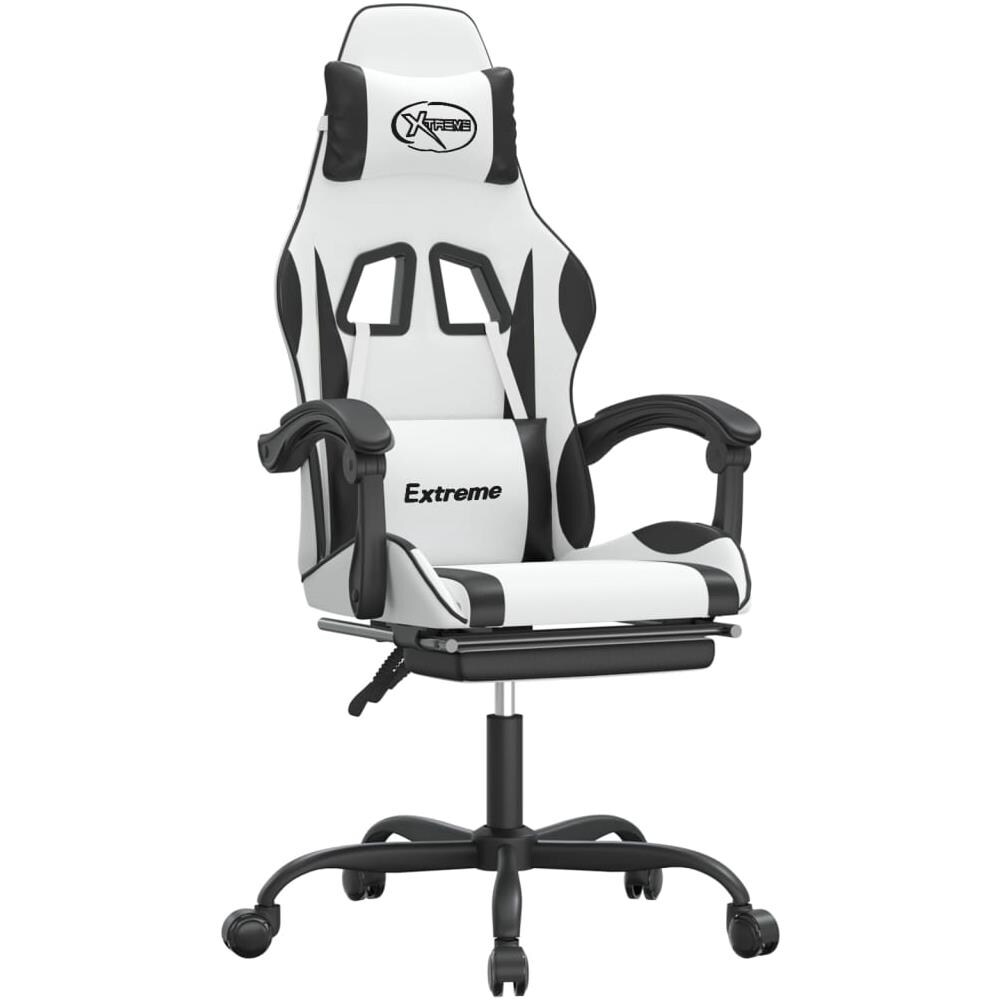 Sedia da Gaming Girevole Poggiapiedi Bianco e Nero Similpelle - Foto 1