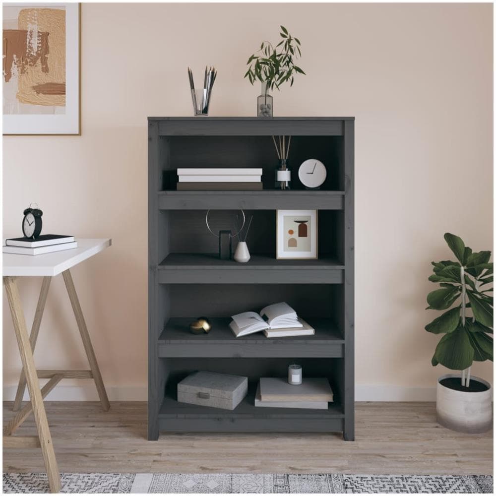 Libreria Grigia 80x35x126 Cm In Legno Massello Di Pino - Foto 1