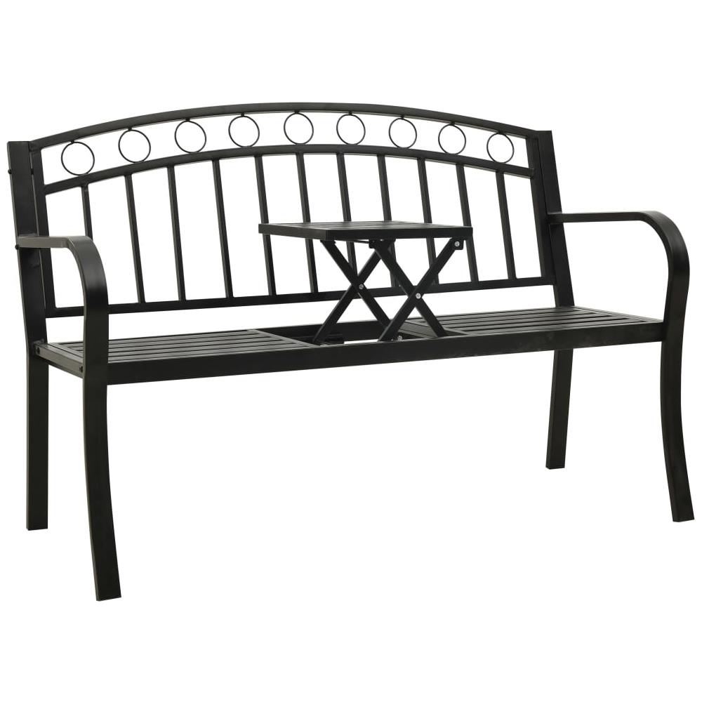 Panca da Giardino con Tavolino Nero 120 cm Acciaio - Foto 1