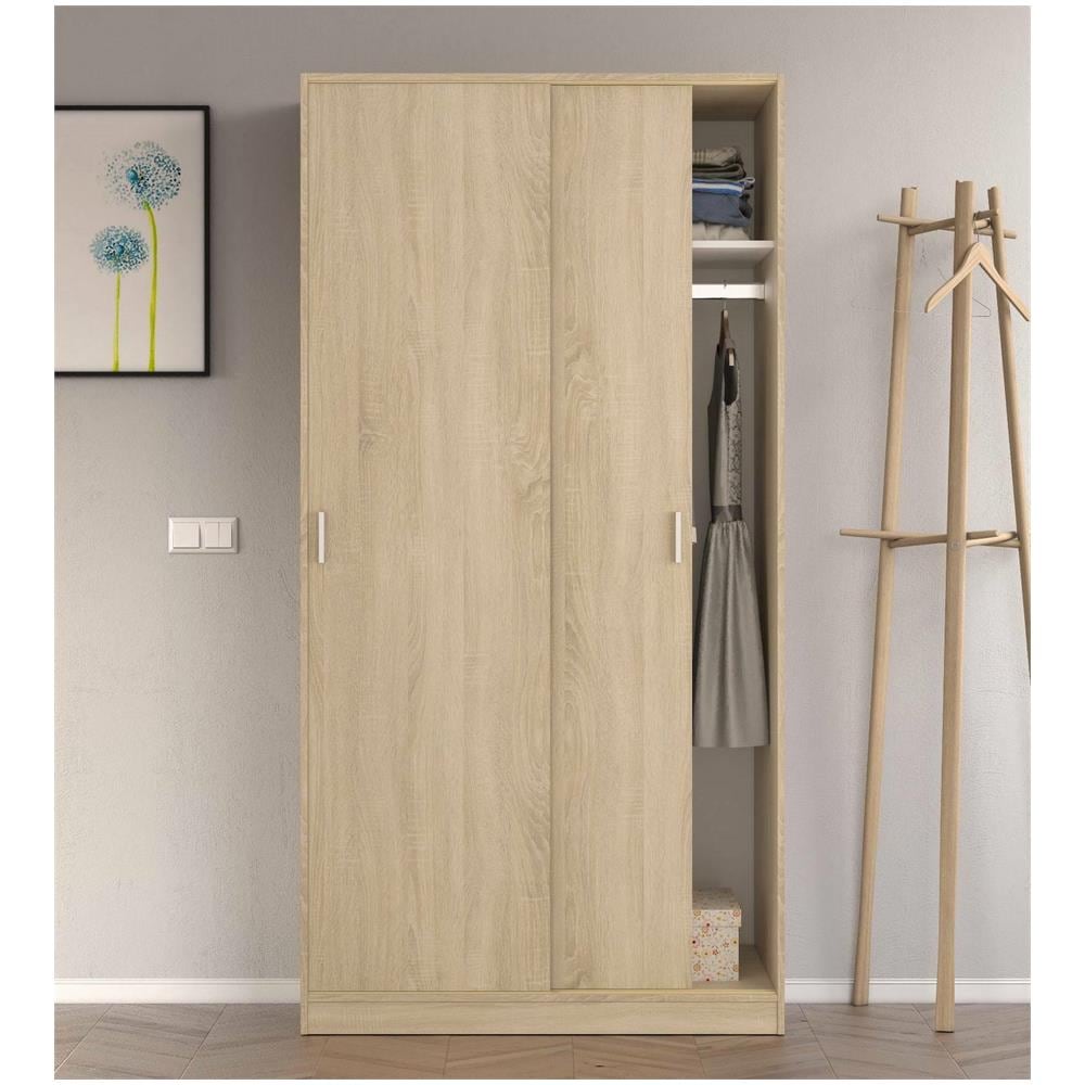 Armadio Dotan II Con Ante Scorrevoli - 200x215x58 Cm, Nero/Bianco, Con Appendiabiti