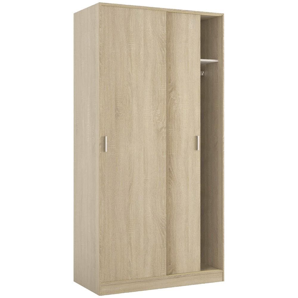 Guardaroba Lansing, Armadio Per Camera Da Letto A 2 Ante Scorrevoli, Mobile Con Ripiano E Barra Appendiabiti, 100x50h200 Cm, Rovere - Foto 2
