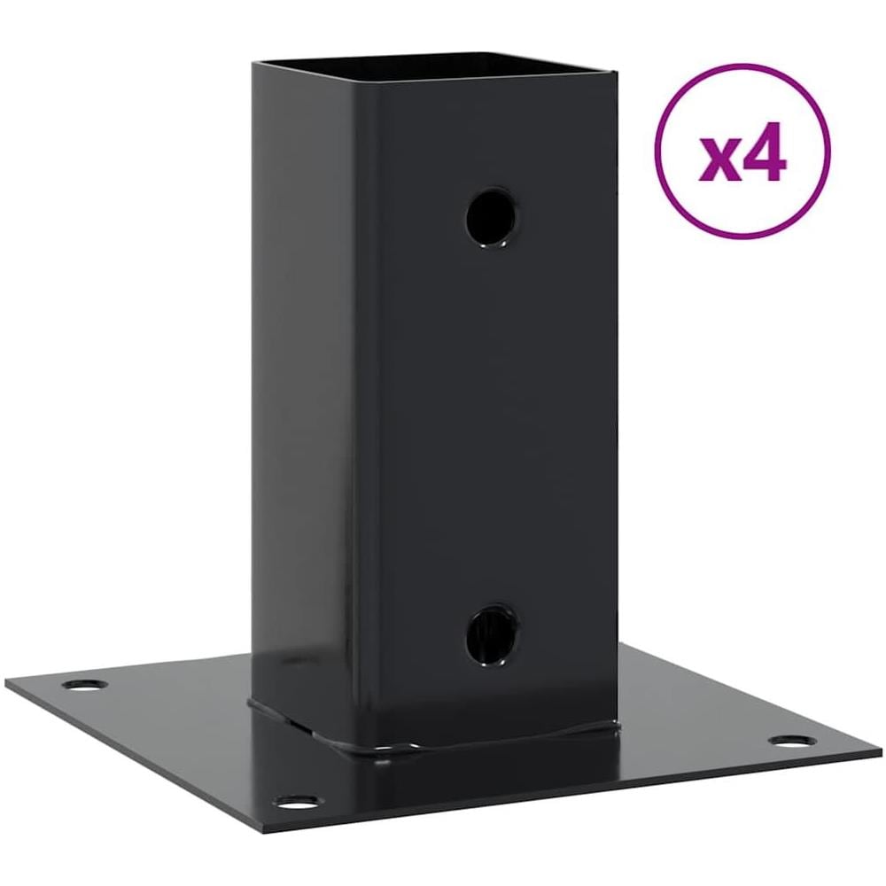Basi per Pali Quadrati 4 pz 61x61 mm Acciaio Verniciato Polvere - Foto 1