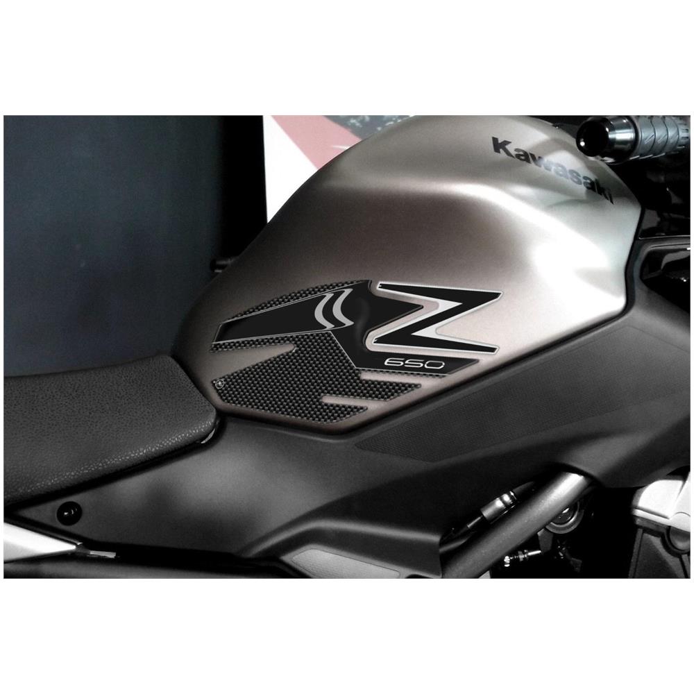 2 Protezioni Ginocchia 3D Laterali Serbatoio Compatibili Per Moto Kawasaki Z650 Nero - Foto 2