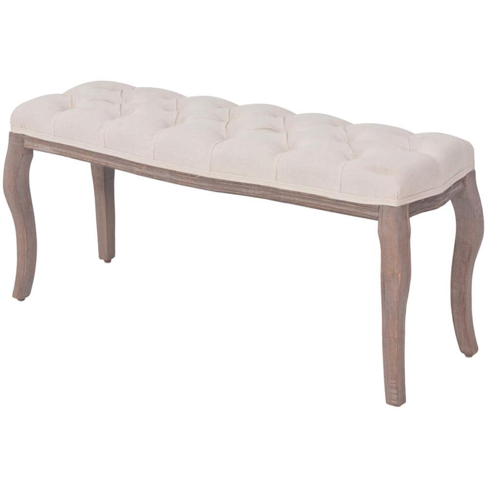 Panca In Legno Massello E Lino 110x38x48 Cm Bianco Crema - Foto 1