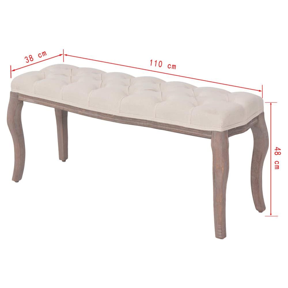 Panca In Legno Massello E Lino 110x38x48 Cm Bianco Crema - Foto 6