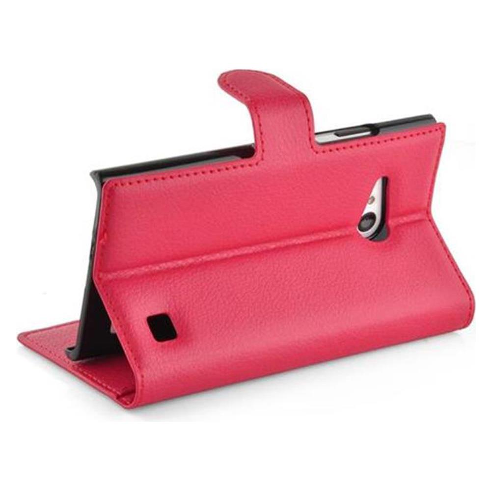 Custodia Compatibile Con Nokia Lumia 730 In Rosso Carminio - Coperchio Protettiva Con Chiusura Magnetica, Funzione Stand E Tasca Per Le Carte - Foto 2