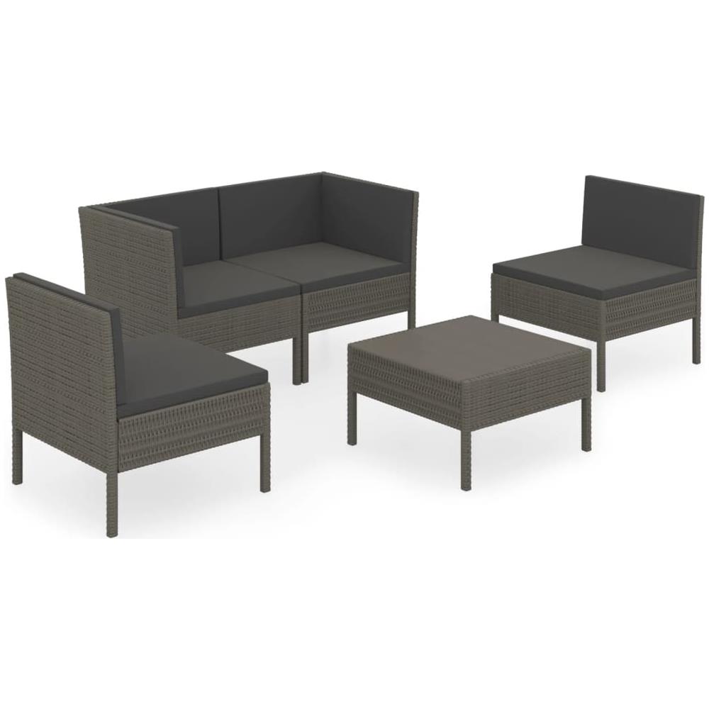 Set Divani Da Giardino 5 Pz Con Cuscini In Polyrattan Grigio - Foto 2